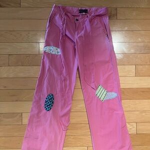 Vintage patched belted sequin cargo pants